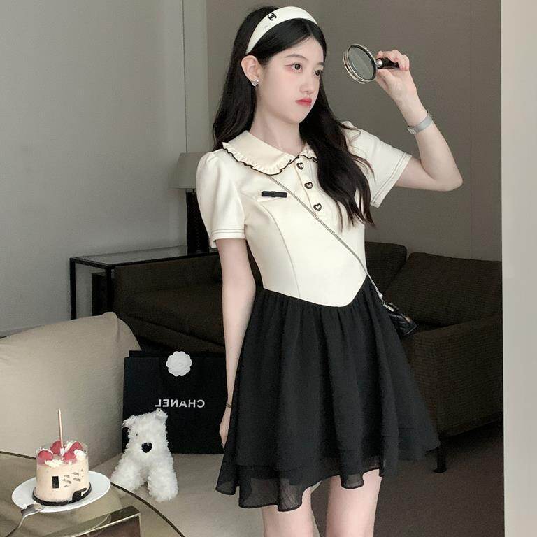Summer Dress Fake Two Piece Short Sleeve A-line Dress