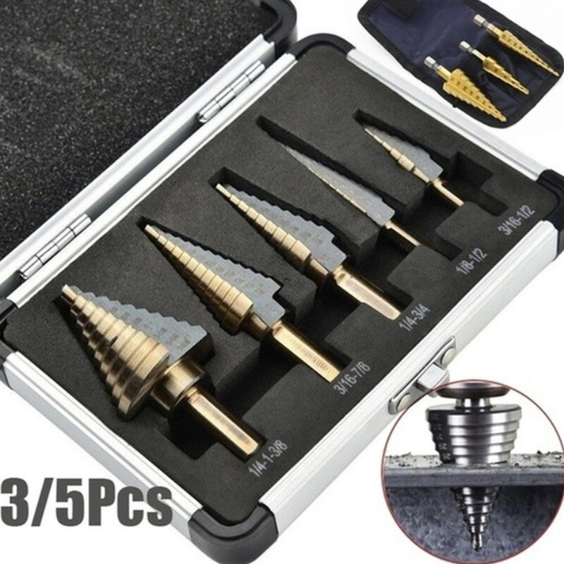 Hitn 3/5pcs hss cobalt multiple hole 50 sizes step drill bit set tools