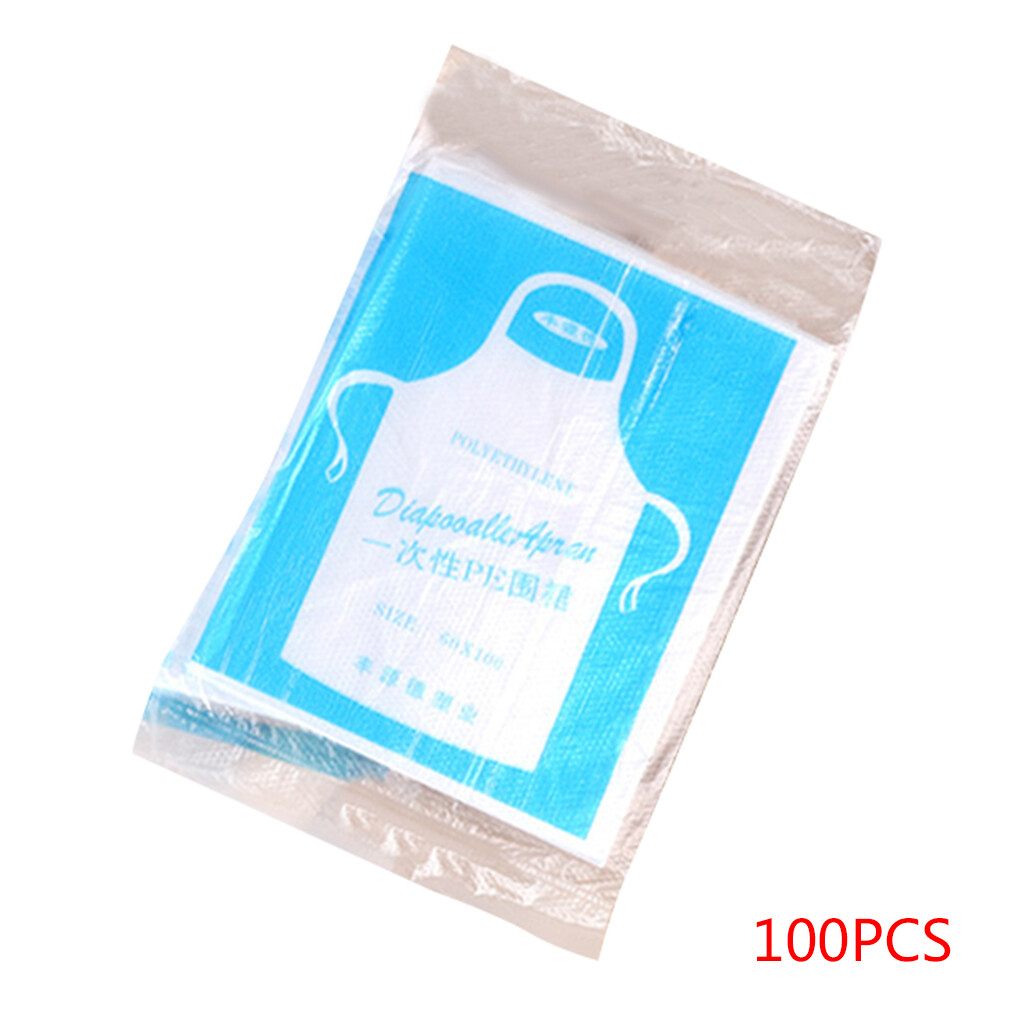 100pcs Disposable Apron Clear Bib Transparent Waterproof Anti Dust Plastic Cooking Painting Sleeveless Supplies