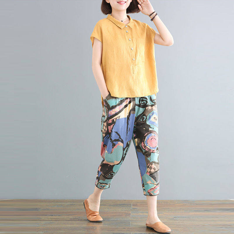 Bộ Đồ Mùa Hè, Bộ Đồ Hai Mảnh Rộng Ngoại Cỡ Bộ Quần Lửng In Họa Tiết