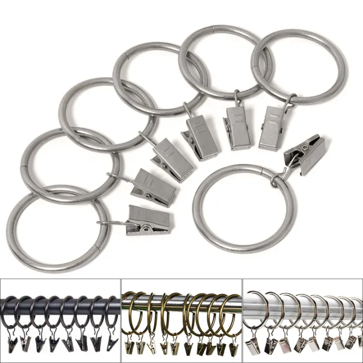 10pcs Metal Curtain Rings Clips Curtain Pole Rod Ring Voile Net