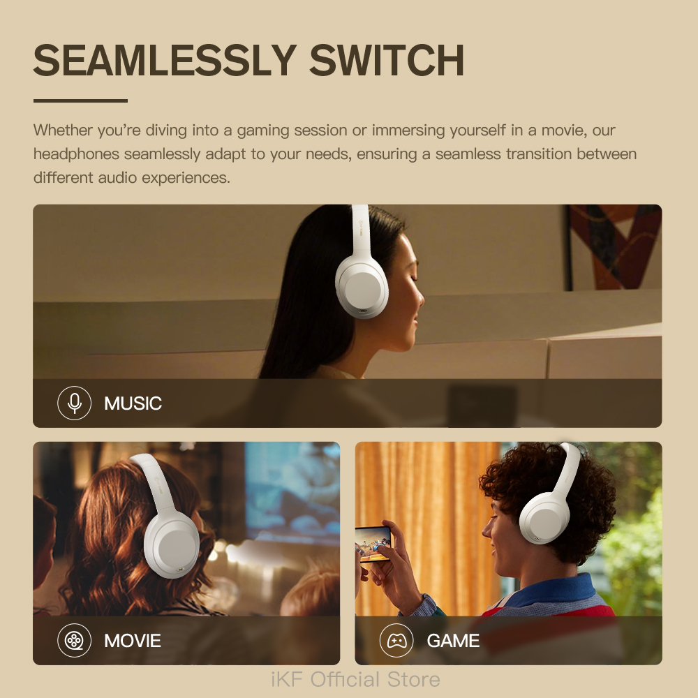 iKF T1-MAX Bluetooth Active Noise Cancelling Headphone HIFI Wireless Headset 100H Wired ENC ANC Earphone 3D Speace Sound Movie Mode