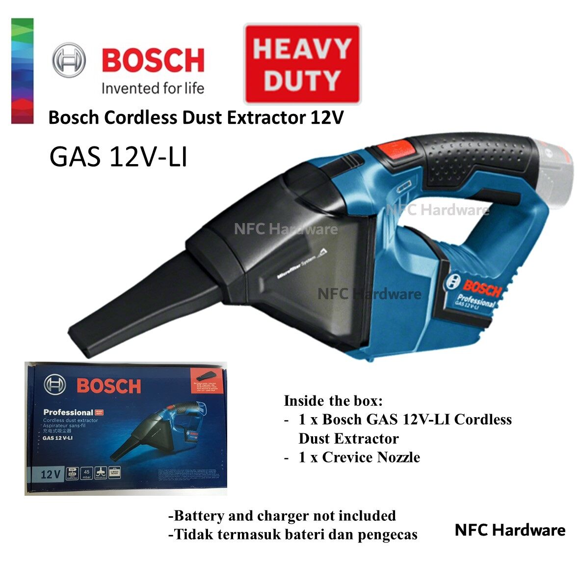 BOSCH GAS 12VLI Cordless Dust Extractor 12V Lazada