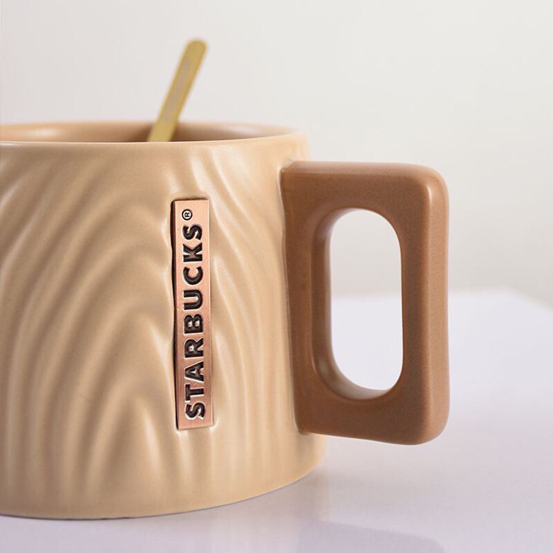 Starbuck Cốc Ly Gốm 410Ml Vân Gỗ Relief Cốc Cà Phê Cốc Sữa Uống Kính Văn Phòng Tách Trà Sáng Tạo Hộp Quà Tặng