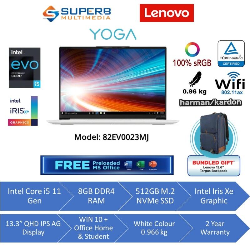 Lenovo Yoga Slim 7 Carbon 82EV0023MJ Laptop (Intel Core i5 11gen, 8gb ram, 512gb ssd, 13.3 qhd, win10, OPI, white, 2yrs) Malaysia