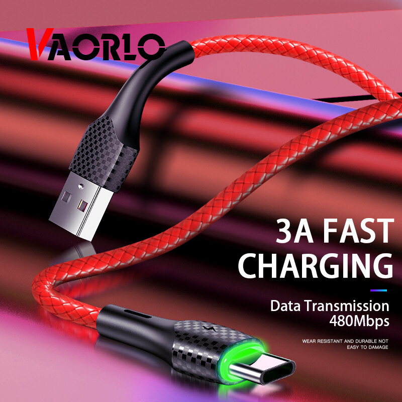 VAORLO 3A Fast Charging Cable Data Cable Type-C USB-C Micro Lightning usb charger cord For iphone Huawei Xiaomi Android charger Line Alloy Protection Nylon Cable Quickly Charging Cable