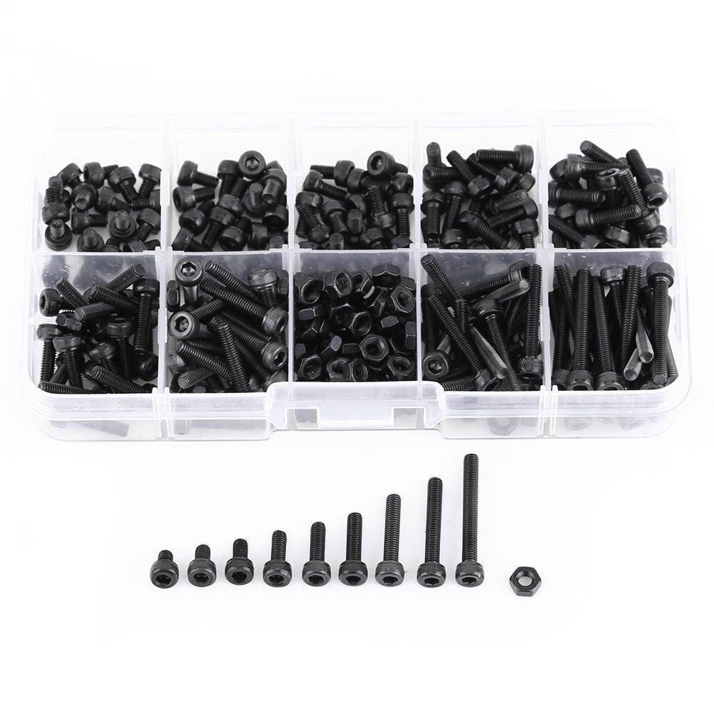 280Pcs/Box M3 Cap Head Hex Socket Bolt Screw Nut Metric Machine Fastener Assortment Set