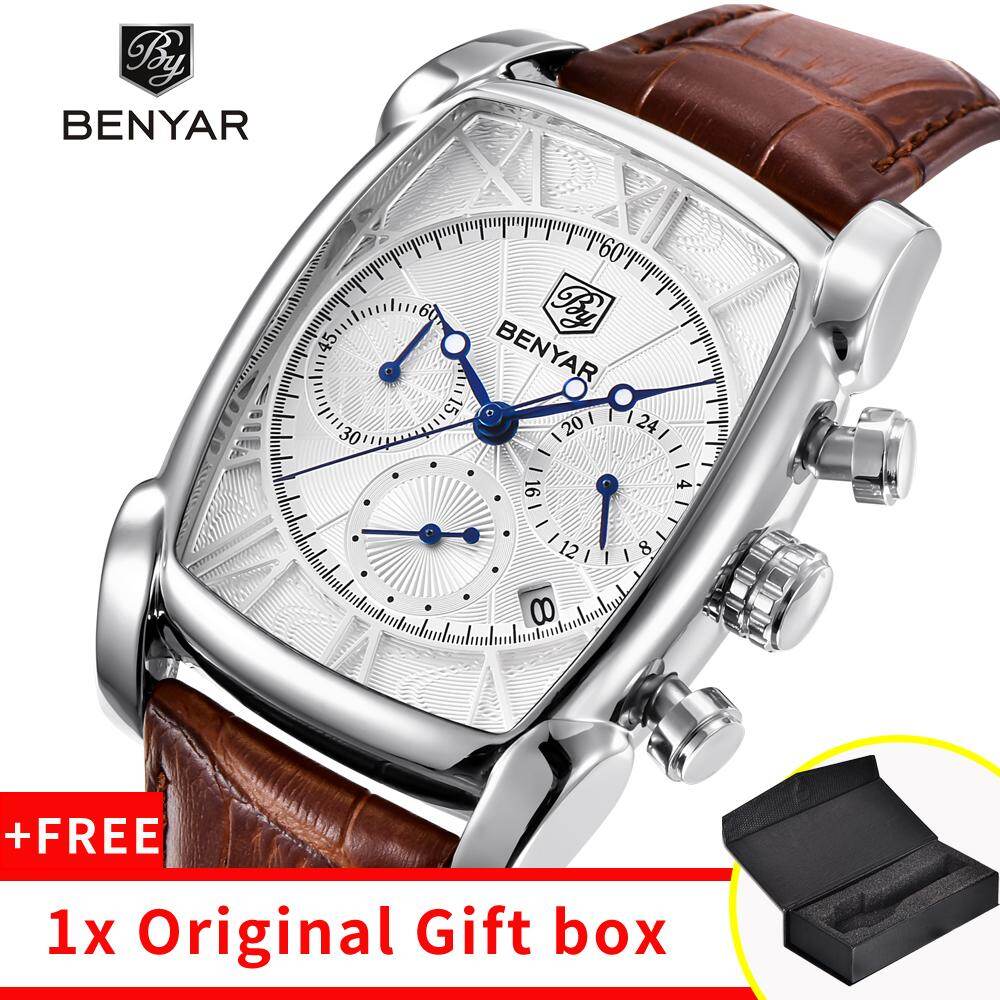 BENYAR Luxury Brand Business Watch Waterproof Quartz Leather Watch Square Watch Leather Strap Casual Watch