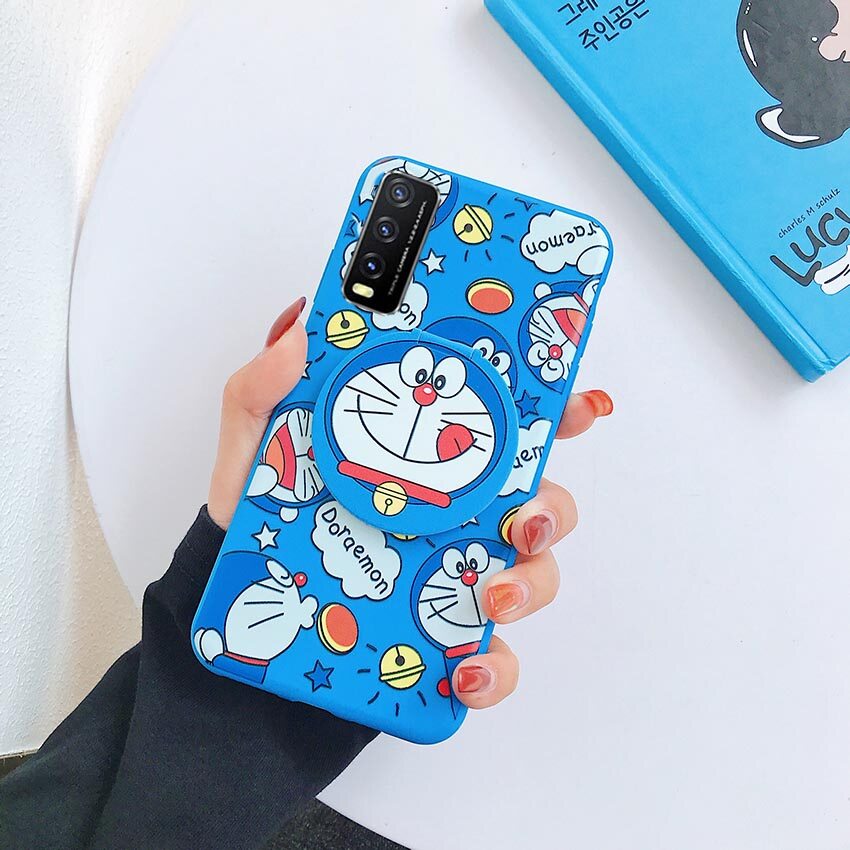 Cartoon Cute Doraemon Case For VIVO Y12s VIVO Y20s VIVO Y20 VIVO Y20i Y20s G Y12A Y17 Y15 Y12 Y12i Y11 Y51 2020 Y31 Y51A Y50 Y30 Y30i Y91C Y1s Makeup Mirror Stand Bracket Soft Silicone Cover