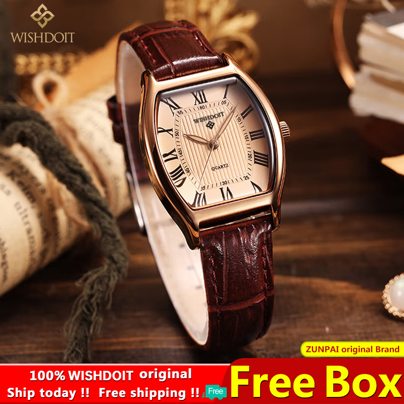 WISHDOIT/ZUNPAI Watch For Woman Original Waterproof Leather Strap Fashion Trend Elegant Girls Women Square Watches Quartz Ladies Wristwatch Brand Authentic [Free with box]