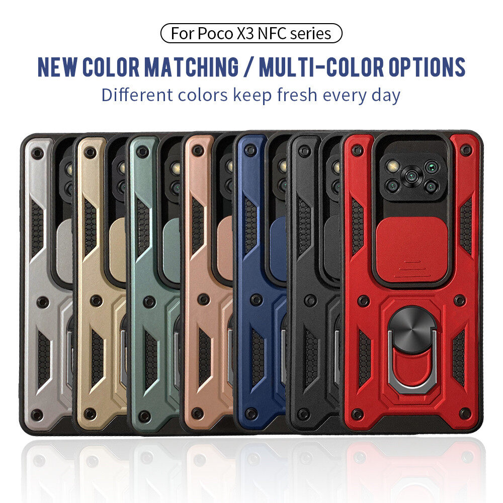 For Xiaomi Poco X3 Pro Ring Stand Push Pull Camera Protect Case For Xiaomi Poco X3 NFC Car Magnetic Stand Ring Armor Shockproof Coque For xiaomi poco x3 x3 pro x3 nfc x3pro x3nfc Push Pull Camera Case