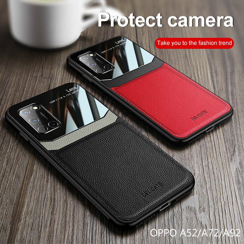 XICCI Shockproof Case Cover for OPPO A52/A72/A92 Ultra Luxury Leather Organic Glass Hard PC Silicone Protective Sleeve Back Cover