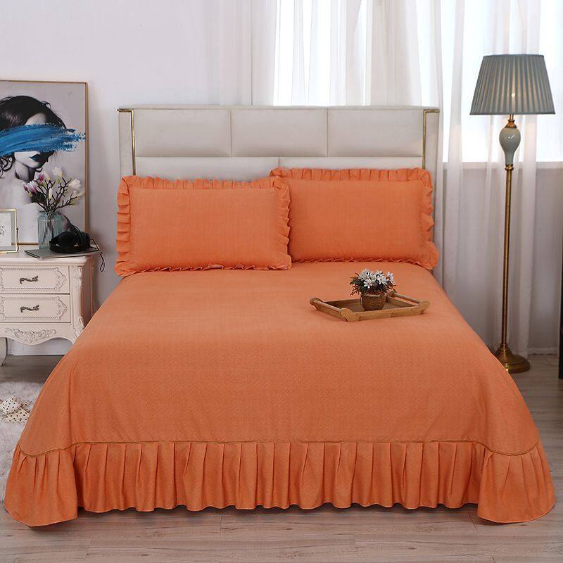 Thickened Bedspread Solid Color Thick Bedspread European Ruffle Round Corner Bedspread One Piece 1.5 Bed 1.8 Bed