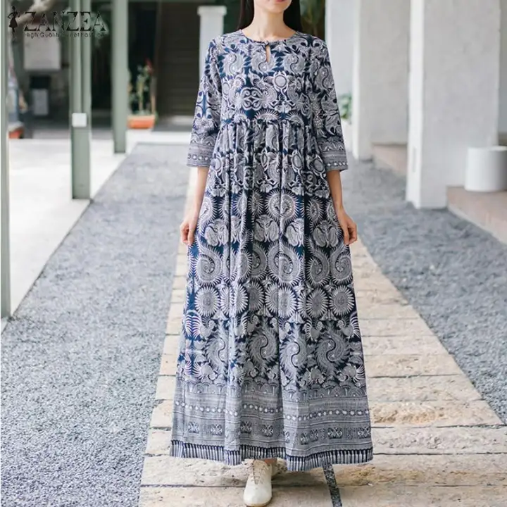 three quarter sleeve long dress
