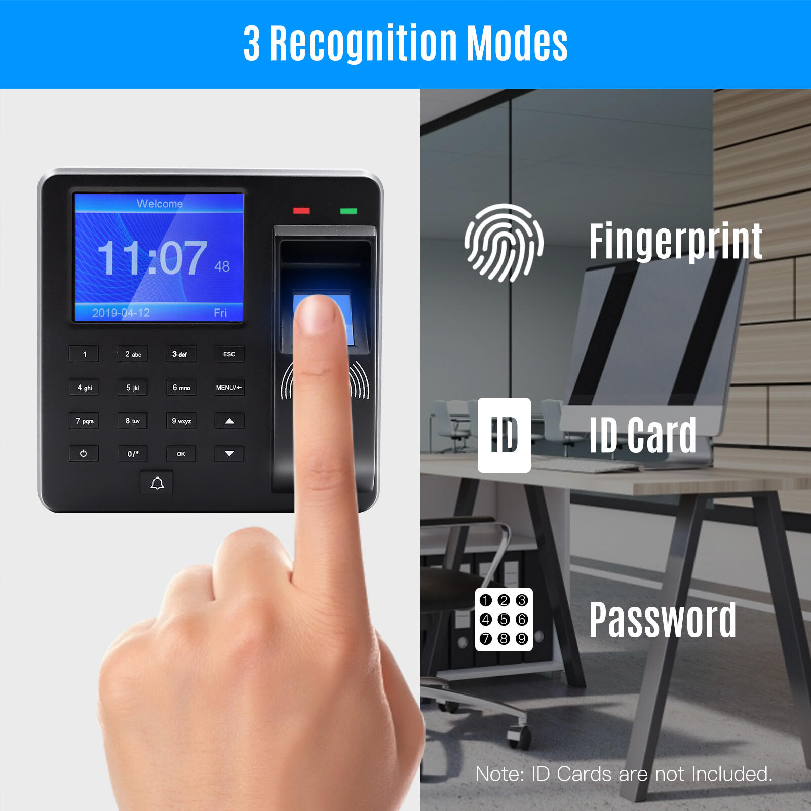 KKmoon Access Control Time Attendance Machine Fingerprint/Password/ID Card Recognition Time Clock with 2.4 Inch Display Screen Employee Checking-in Recorder Multi-language Support U Disk Export Report for Door Locks