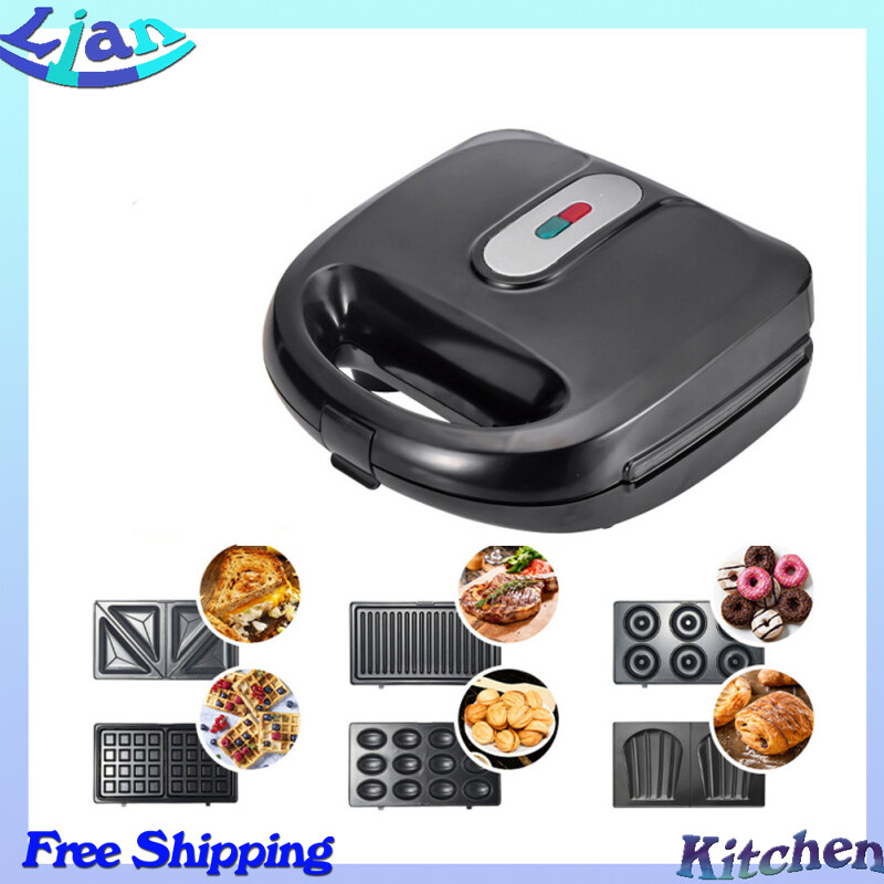 6in1 Waffle Makers With 6 Removable Plates Non Stick Coating Stainless Steel Sandwich Maker