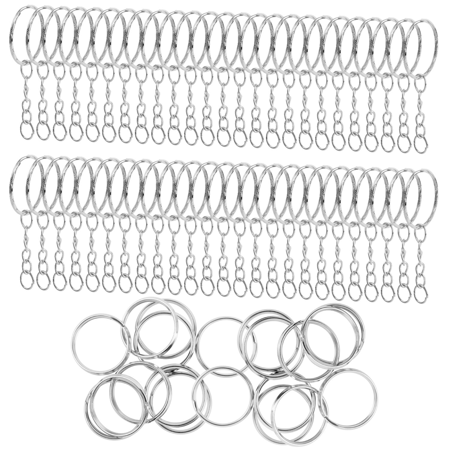 50 Pcs/ Lot Polished Silver Keyring Keychain Split Ring with Short Chain Key Rings Women Men DIY Key Chains Accessories
