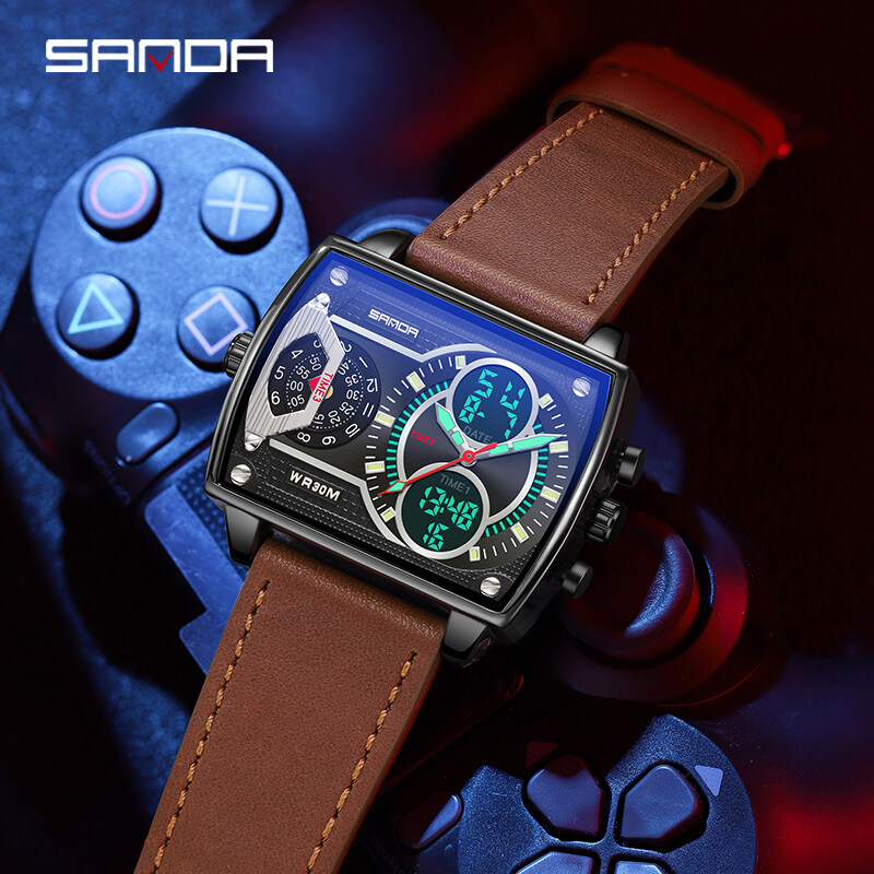 Sanda New Fashion Trend Business Multi-place Time Metal Square Electronic Watch 6032-16