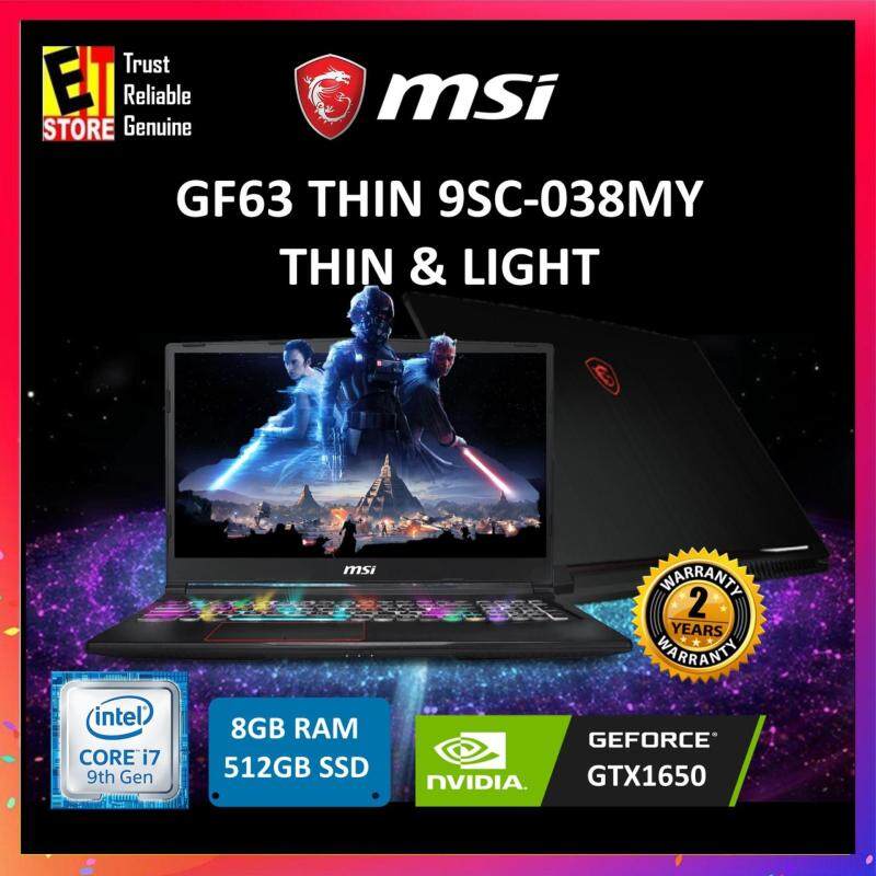 MSI GF63 THIN 9SC-038MY BLACK (I7-9750H+HM370/8G/512G SSD/GTX1650 4G/15.6/W10/2YRS) + BACKPACK Malaysia