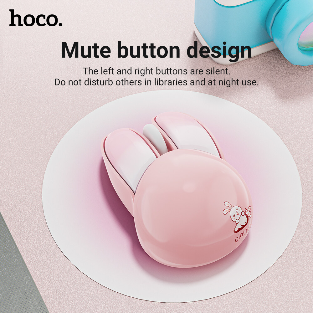 Hoco M6 Máy thu chuột không dây USB dễ thương Chuột Thỏ Cá Nhân Dễ Thương màu Macaron 1200 dpi laptop máy tính chuột cho PC im lặng văn phòng chuột Chuột câm không dây 2.4G có pin