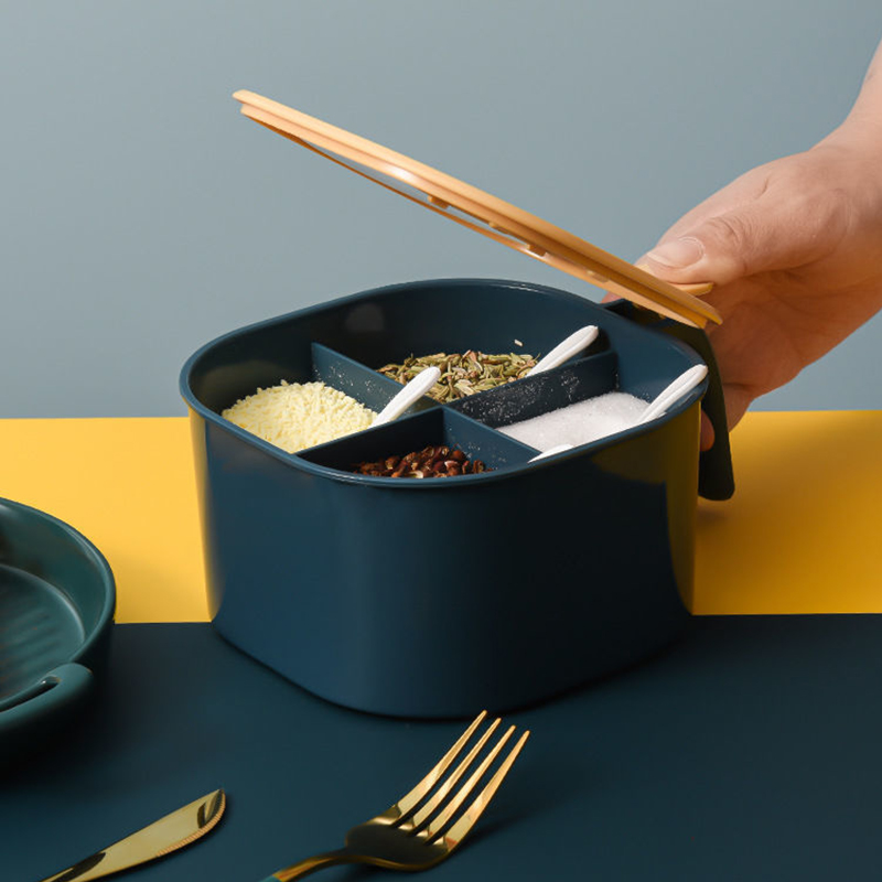 Spice Pots Four Compartment Condiment Multi-Grid Spice Jar Round Storage Box Food Storage Containers Airtight Containers