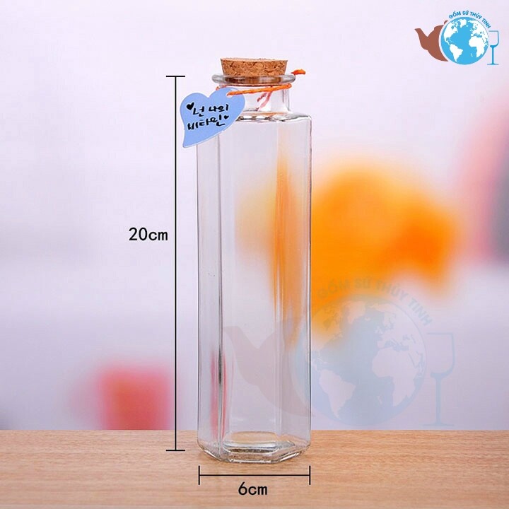 [HCM]Chai thủy tinh Lục Giác nút bần 350ml