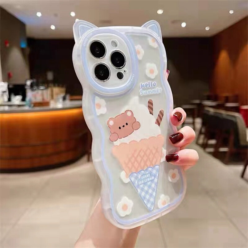Ốp Cho iPhone 14 13 12 11 Pro Max X XR Xs Max 8 7 6 6S Plus SE 2020 Ốp Điện Thoại Tai Mèo Hình Bánh Và Bướm Ốp Bảo Vệ Mềm Trong Suốt
