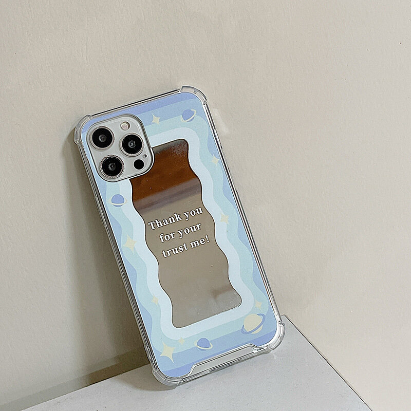 KoMo Makeup mirror phone case iPhone 14Promax 14 pro 14 14plus 13promax 13pro 11 12promax 12pro 12 11promax 11pro XSMAX XR X XS 13 Case Blue planet waterproof anti-fall shockproof four corners anti-collision casing