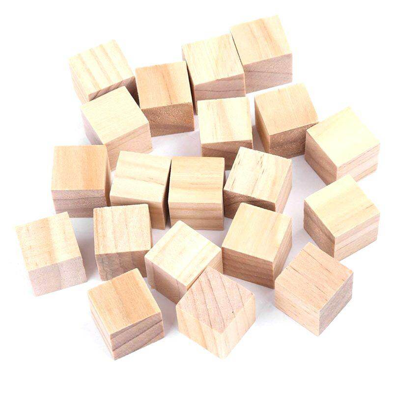 Wooden Cubes Natural Unfinished Craft Wood Blocks for Baby Shower Pack of 20
