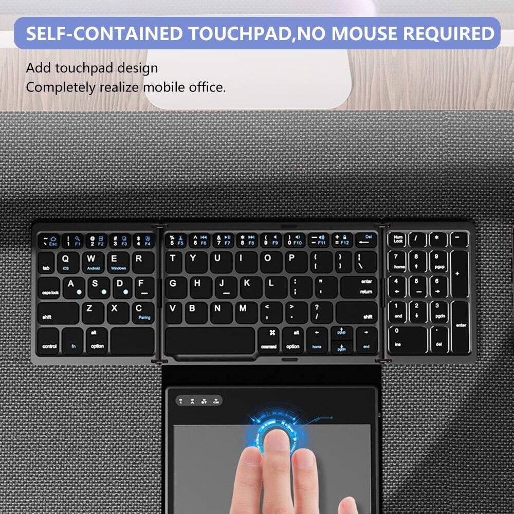 JOMAA Foldable Keyboard Bluetooth Wireless Keyboard With Touchpad Portable keyboard Ultra Slim Pocket Folding Keyboard For Windows/Android/ IOS/OS/HMS Tablet PC