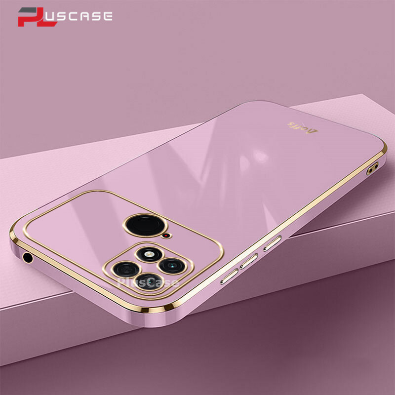 PlusCase for Xiaomi Poco C40 6D Plating Soft Case Lens Protector Square Frame Silicone Glossy Shockproof Phone Back Cover