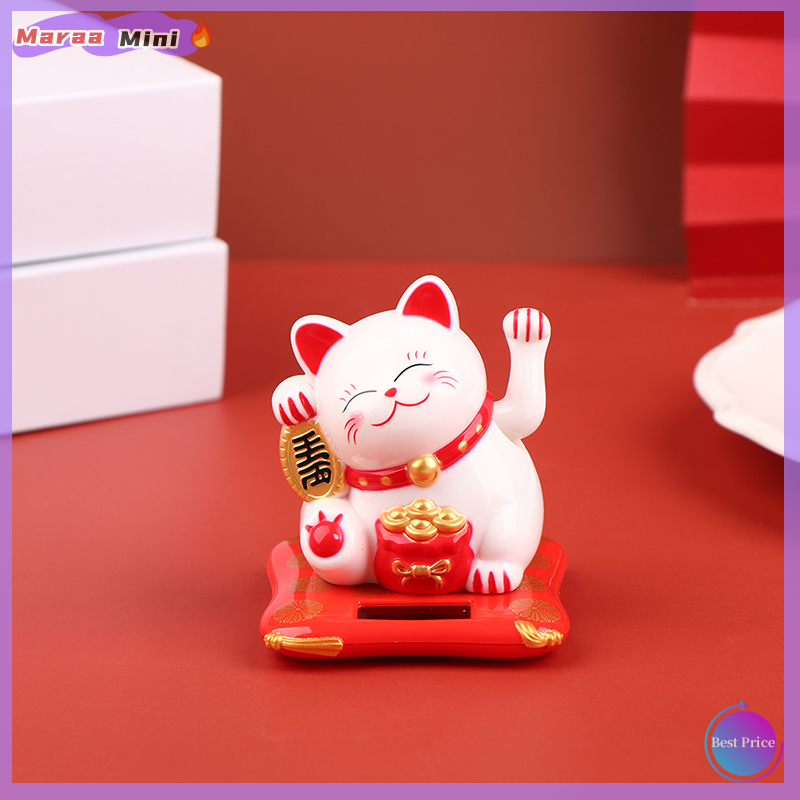 Maraa Solar Powered Maneki Neko Waving Arm Beckoning Fortune Cat Lucky Cat Car Decor