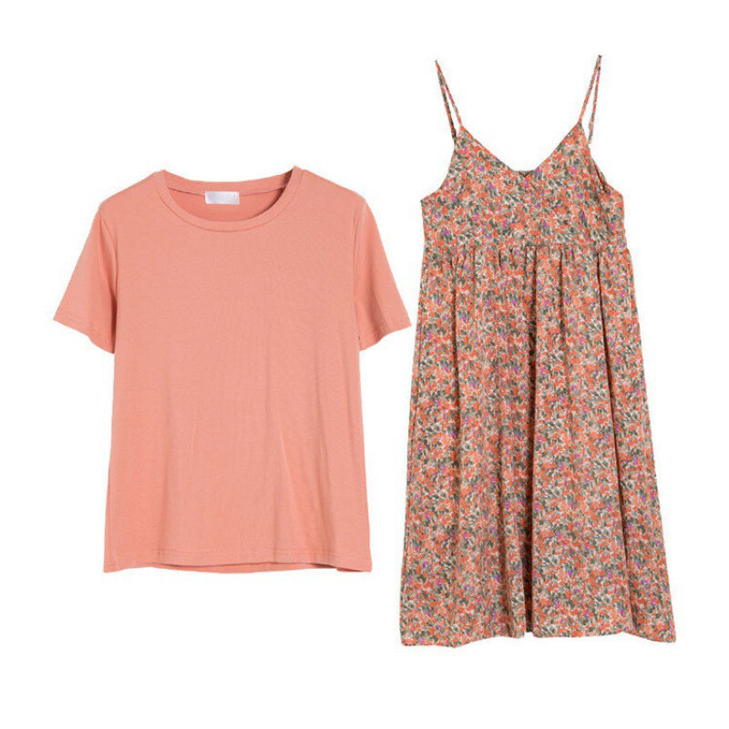Maternity clothes dress Mid-length maternity fake two-piece dress