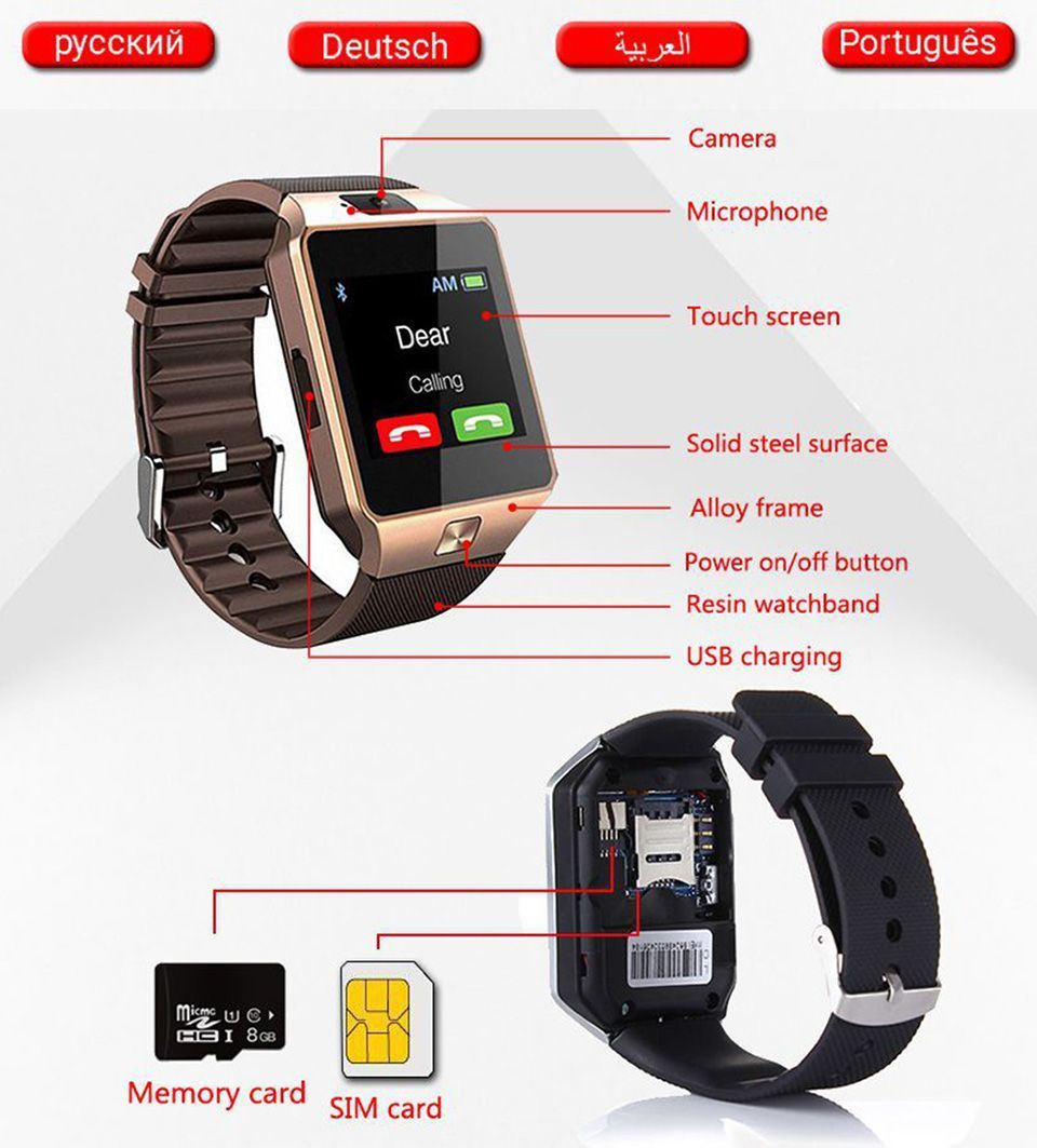DZ09 Smart Watch Men Android Phone Bluetooth Watch Waterproof Camera Sim Card Smartwatch Call Bracelet Watch
