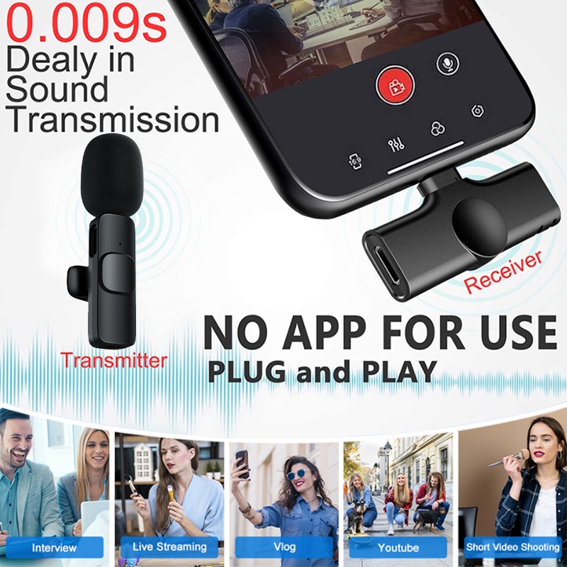 Micro Lavalier Không Dây Cho iPhone Điện Thoại Android Micro Không Dây Mini Thu Âm Kèm YouTube Facebook Vlog TikTok Phát Sóng Trực Tiếp
