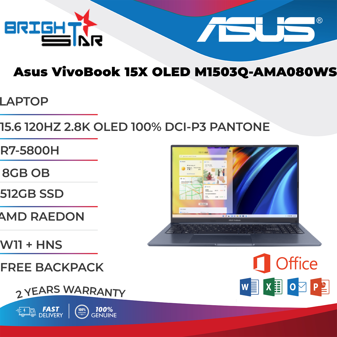 ASUS Laptop Vivobook 15X OLED M1503Q (M1503Q AMA080WS) ( Ryzen 7 5800H ...