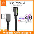 Mcdodo 90°Double Elbow Type-C 3A USB Data Cable Support QC 4.0 For Samsung Huawei Xiaomi Android Fast Charge Data Cable