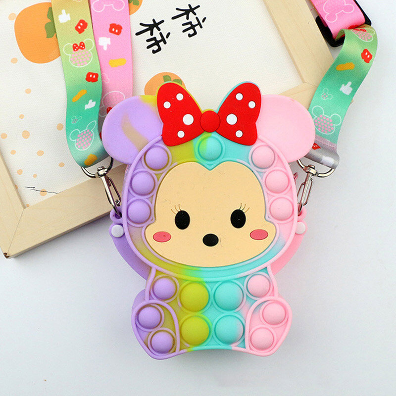 Rainbow Pop It Fidget Kids Toy Shoulder Bag Hit Push Bubble Stress Relief Toy Girls Backpack