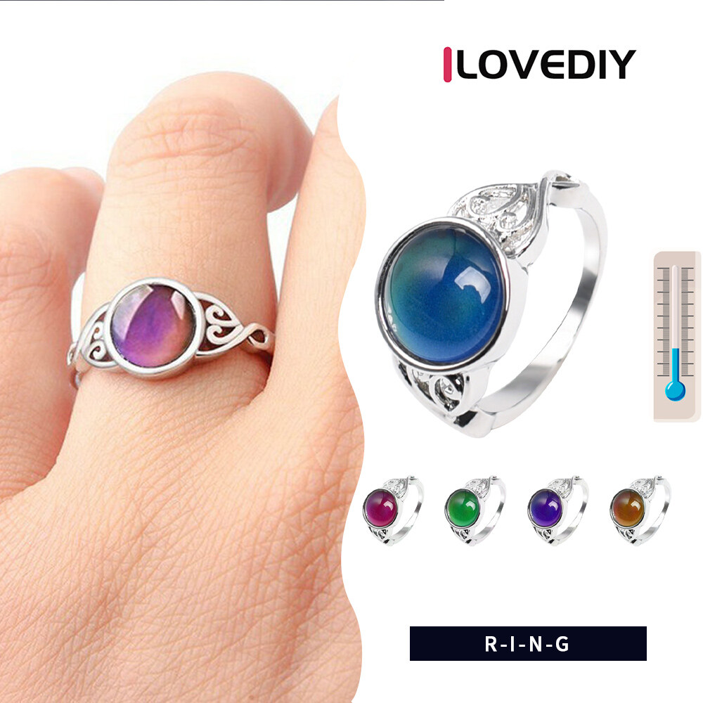 [Ilovediy] thay đổi Nhẫn Tâm trạng cảm xúc tròn có thể thay đổi vòng kiểm soát nhiệt độ đá quý màu thay đổi Nhẫn nữ nữ