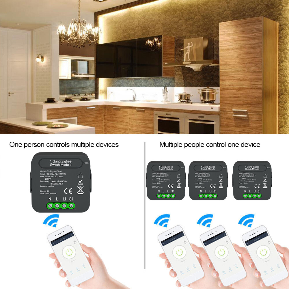 KKmoon QS-Zigbee-CP01 Tuya ZigBee Intelligent Switch Module Intelligent Home Switch Conversion Module 1 Gang Switch Module Device Sharing Timing Function Mobilephone APP Remotes Control for Alexa Google Home Voice Control Used with Gate-way