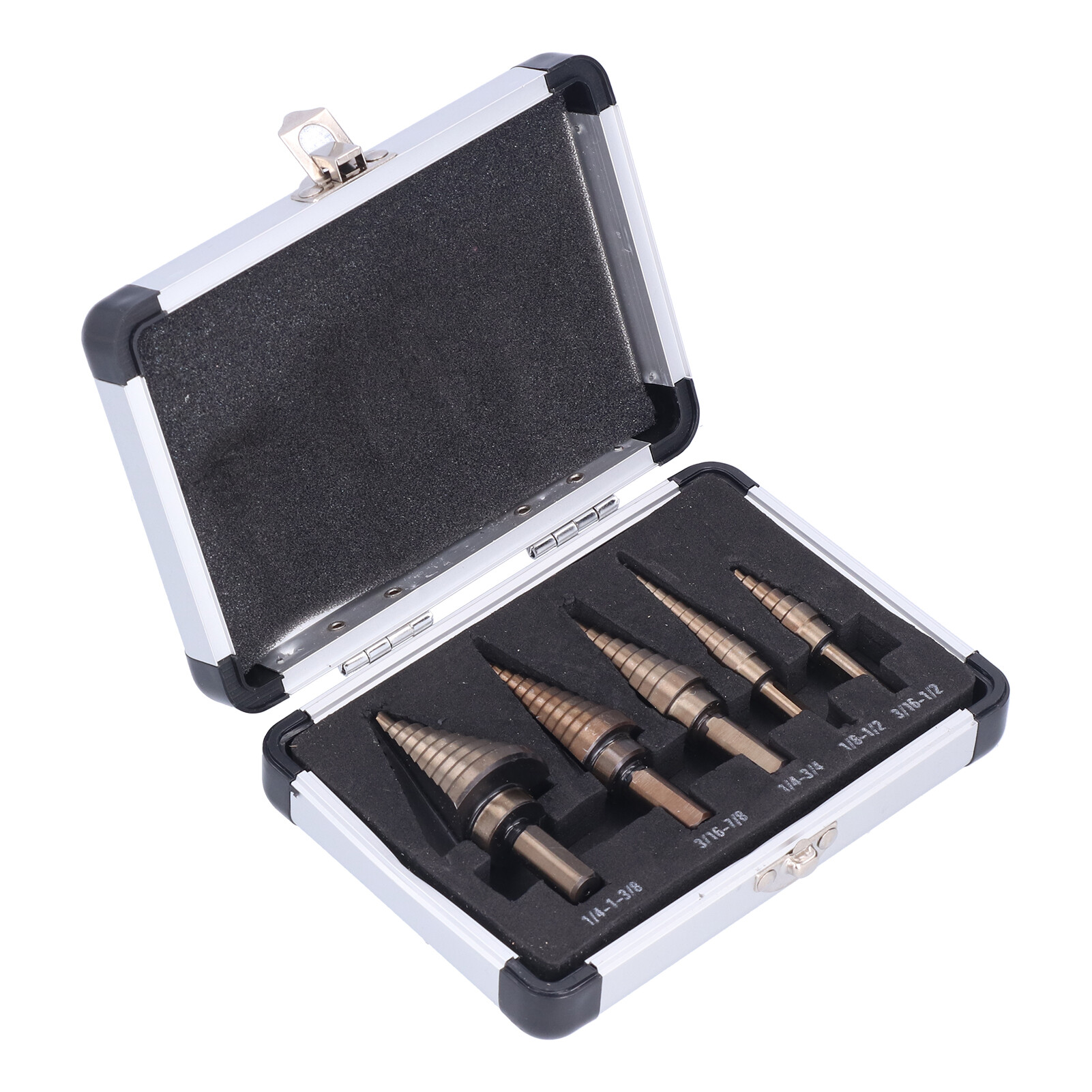 5 Pcs Step Drill Bit Set Spiral Groove Step Drill Bit Kit with Aluminum Case for Woodworking