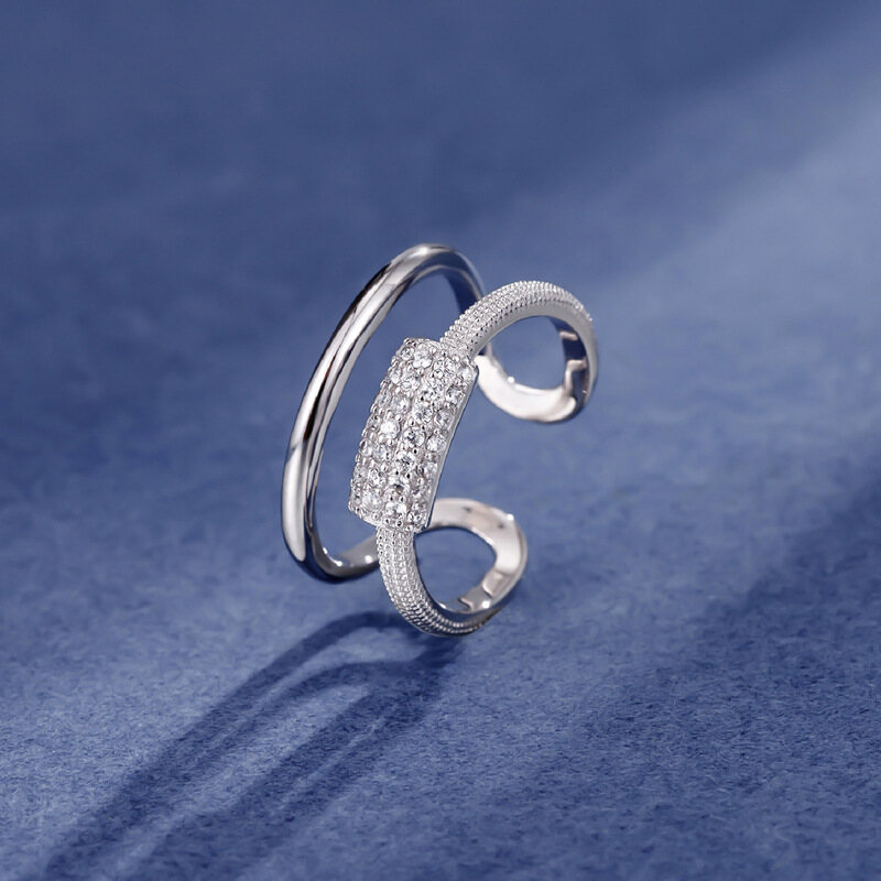 Bestone Double Pieced Micro-set Sterling Silver Ring for Women