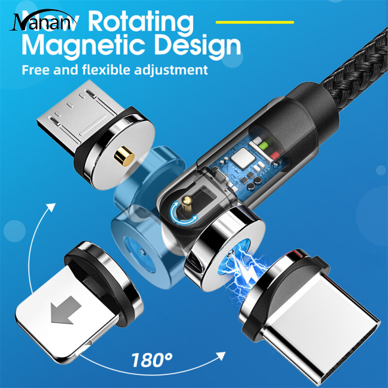 540-degree Rotating Magnetic Cable Fast Charging Magnetic Charger Cable Compatible For Ios / Android / Type-c