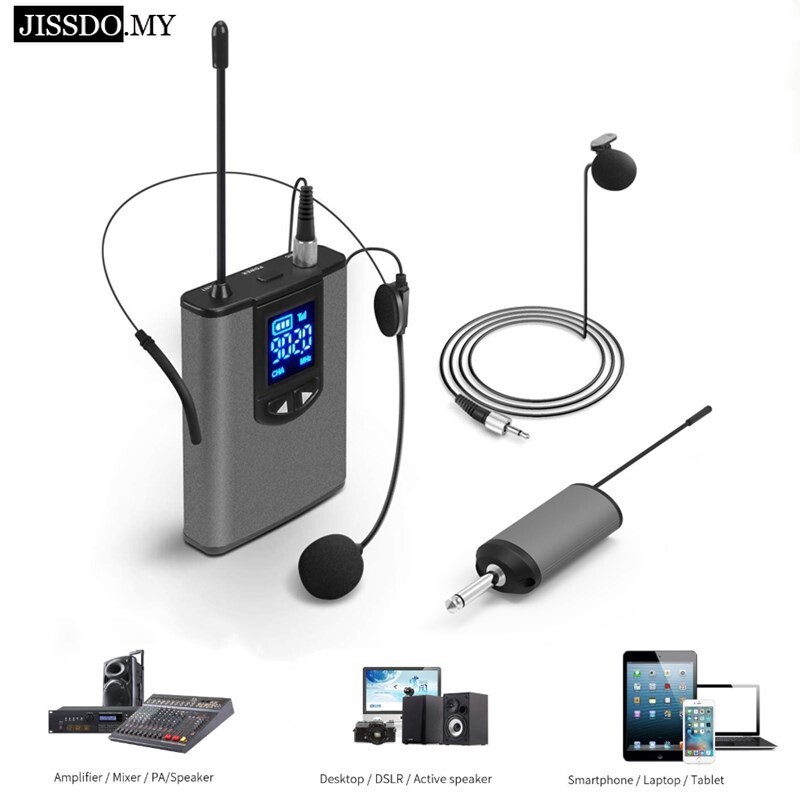 Wireless Headset Microphone Lavalier Lapel Mic With UHF Bodypack 