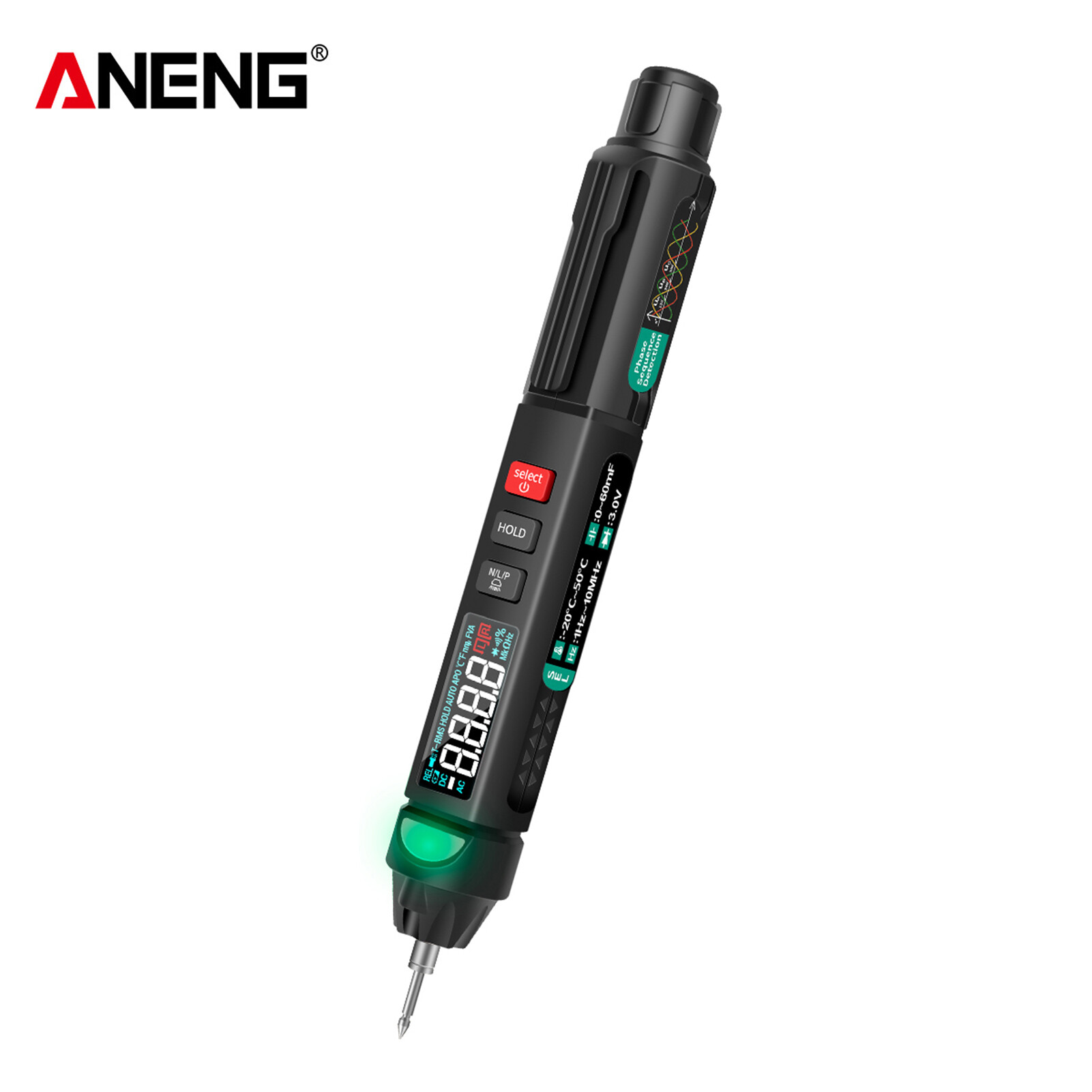 Meterk A3008 Pen Multimeter 6000 Counts Digital Multimeter Meter Tester with LCD Display Backlight Flashlight NCV Auto-off for Voltage Current Resistance Capacitance Diode Continuity Test ,With/Without phase sequence detection(Optional)