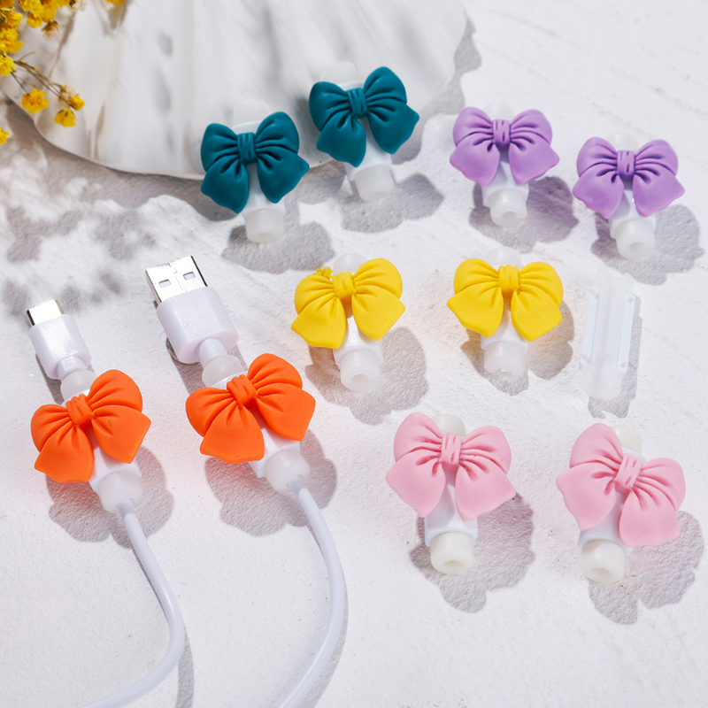 Cable Protector Cover Kawaii 3D Bows Data Line Protective Sleeve for Mobile Cell Phone USB Charger Cord Winder Protection Accessories