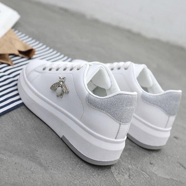 Women Casual Shoes 2020 New Women Sneakers Fashion Breathable Pu Leather Platform Women White Shoes Soft Footwears Rhinestone