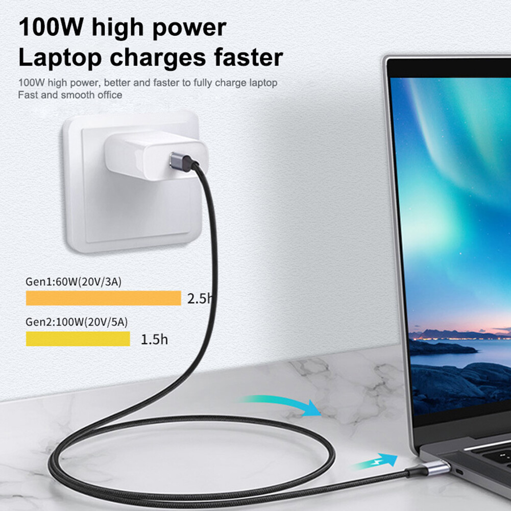 USB 3.1 Gen2 Type C Cable Thunderbolt 3 10Gbps USB-C Data Sync Cable For Pro 5A 100W USB-C Fast Charging Charge Cable