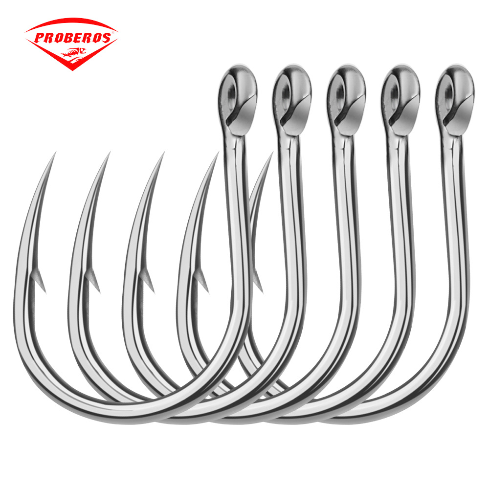 PROBEROS 10pcs Saltwater Fishing Hook Jigging Hooks 1/0#-13/0# Stainless Steel Fishhooks Single Jig Big Fish for Hooks Pesca Tackle Fishing Accessories
