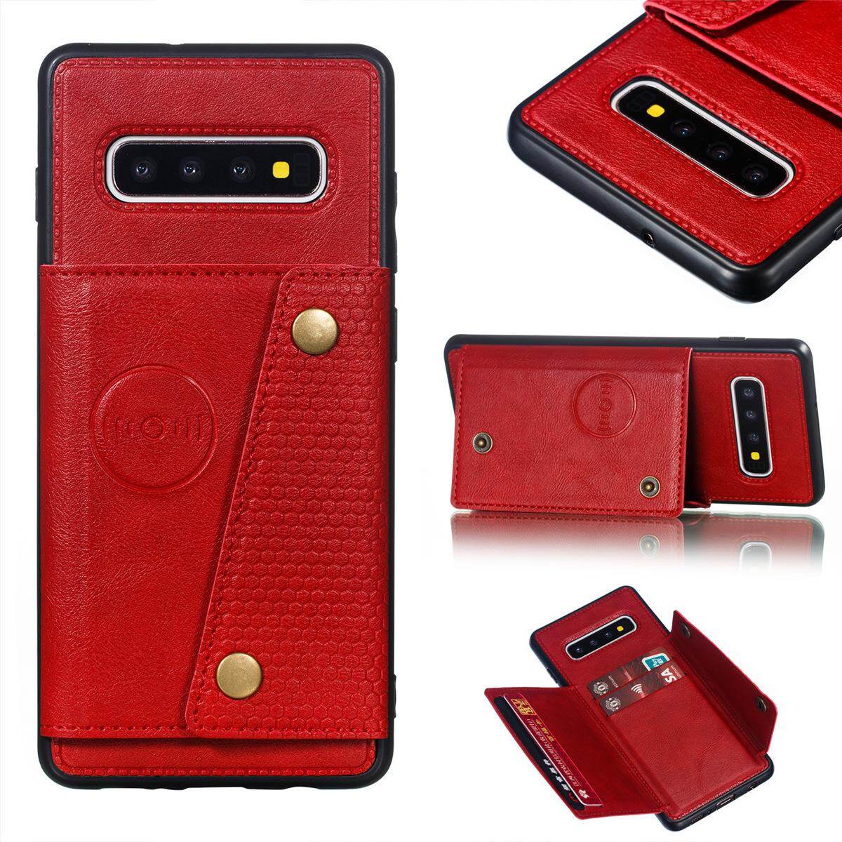 Cho Samsung s10plus S10 + da trường hợp nhiều Folio lật Bìa Wallet trở lại trường hợp vỏ, có thể làm việc với gắn trên xe hơi, ẩn thẻ tín dụng ID khe giữ, retro nút kim loại clasp, đứng hỗ trợ